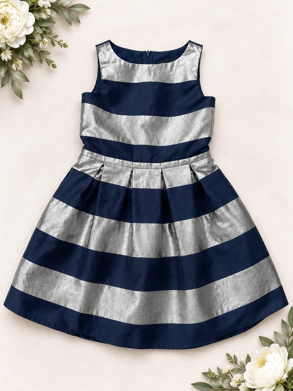 Girls' Navy and Silver Stripe Party Dress lands end size 7